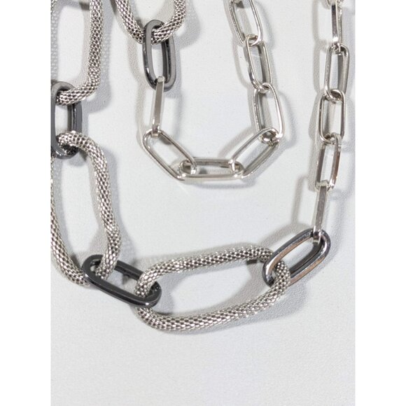RJ Graziano Silver tone Gray Hematite Open Oval Mesh Chain Necklace Long 36 inch - Picture 6 of 6